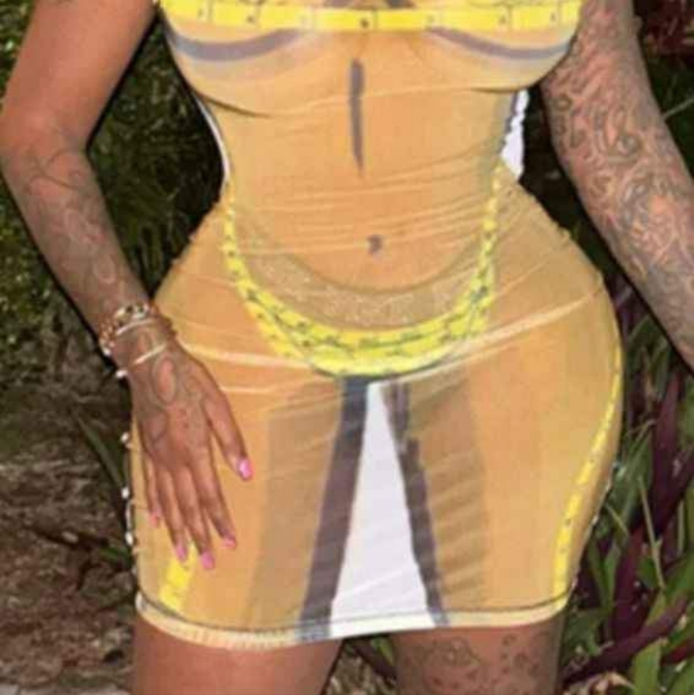 White & yellow sexy bikini bodycon silhouette mini dresses Women's Sizes S & M - Picture 2 of 3